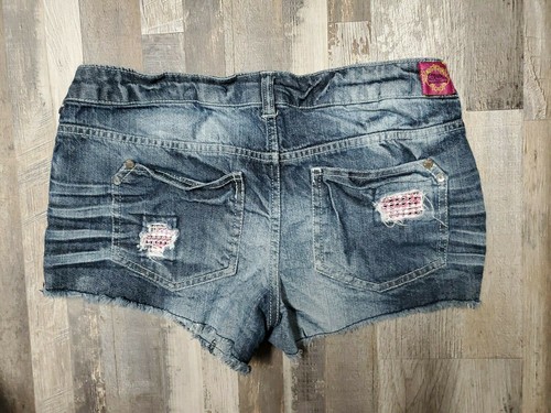 C. Pink Blue Denim Cut Off Shorts Pink Sequin Distressed Woman's Juniors Size 7 - Picture 1 of 5