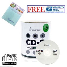 100 Pack Smartbuy Logo 52X CD-R 700MB 80Min Record Disc  FREE Micro Fiber Cloth