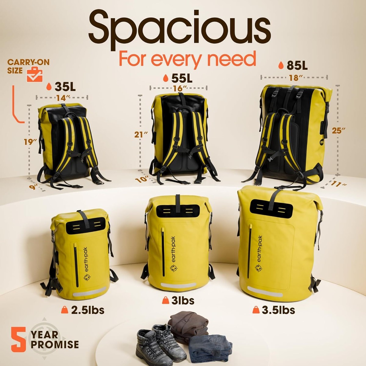 Earth Pak Waterproof Backpack - Heavy Duty Hiking - 85L, Yellow | eBay
