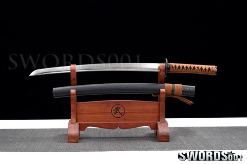Espada japonesa Samurai Wakizashi resorte hoja de acero Musashi Tsuba cordón marrón - Imagen 3 de 12