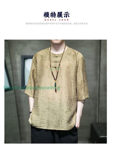 Para hombres Verano Estilo Chino Tang Traje Hanfu Camisa Manga Corta Talla Grande Retro - Imagen 12 de 26