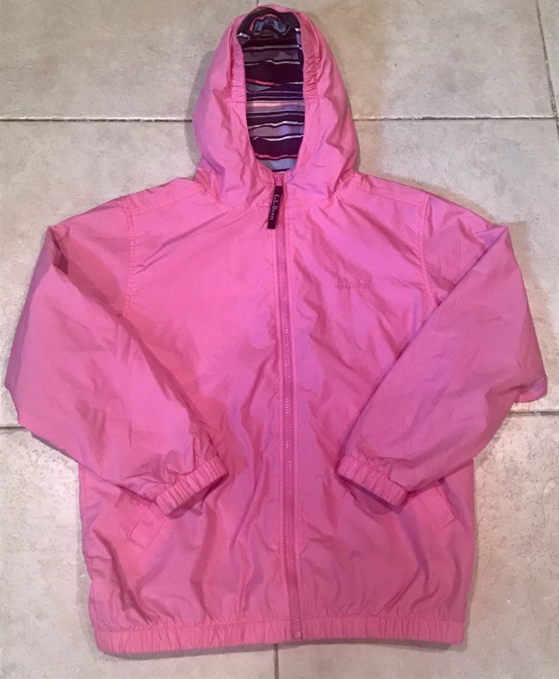 Warm Windbreaker, LL Bean, Lined Hooded Girls Size L 14-16, Pink, Pristine - Image 2 of 4
