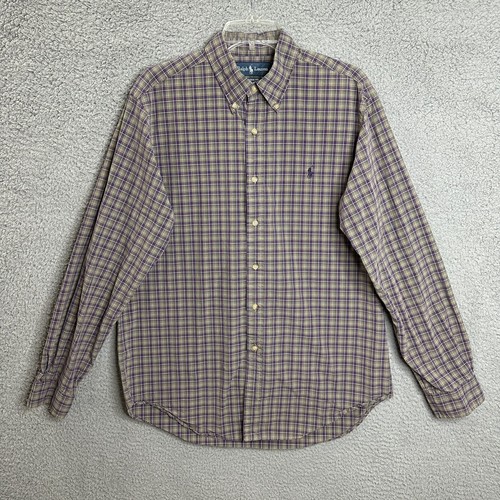 Ralph Lauren Button Down Hemd Herren Large lila grün kariert langarm Baumwolle