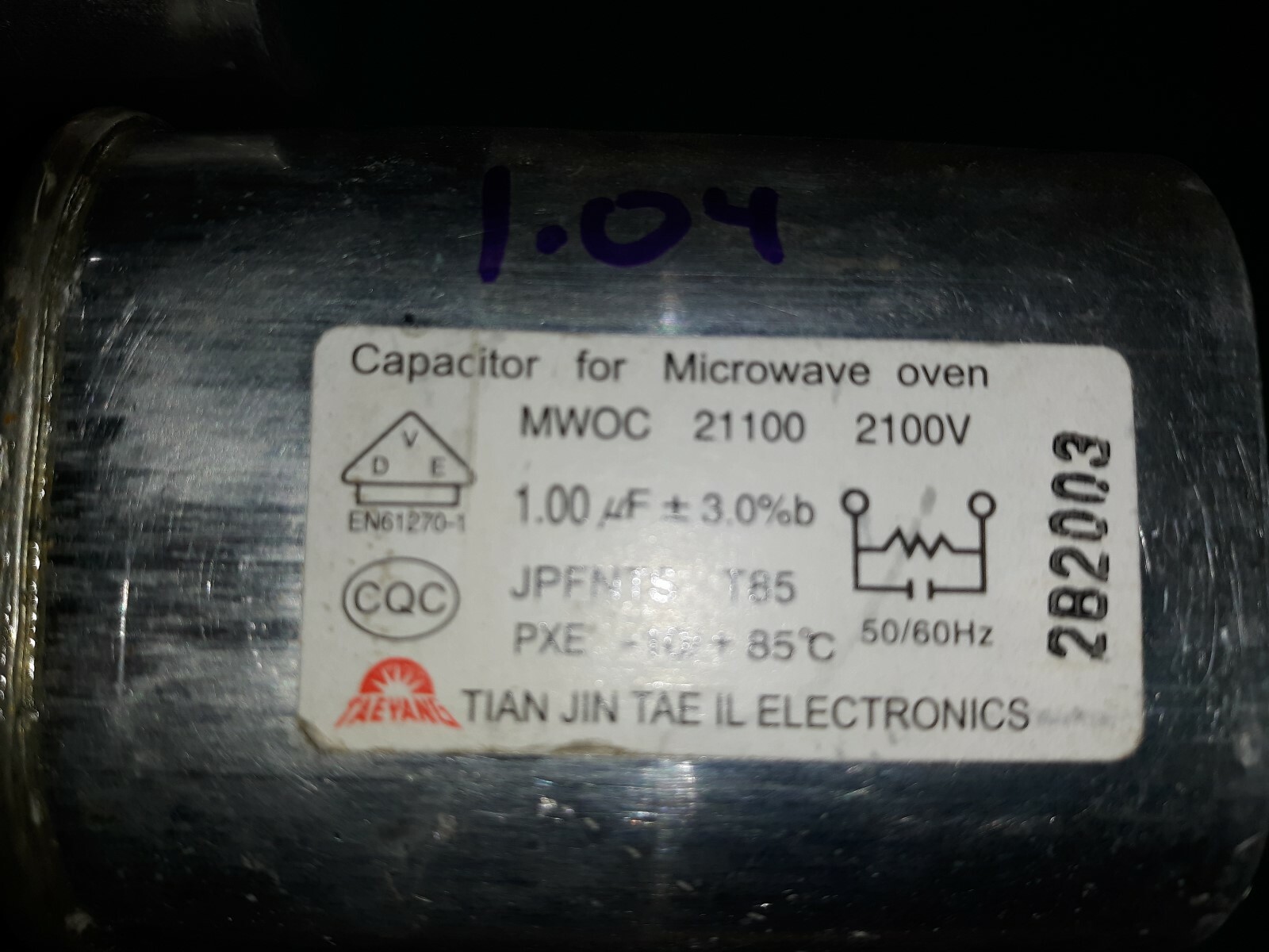 20AA82 CAPACITORS FROM MICROWAVE OVENS, 2100VAC 0.91MF / 0.952; 0.98MF