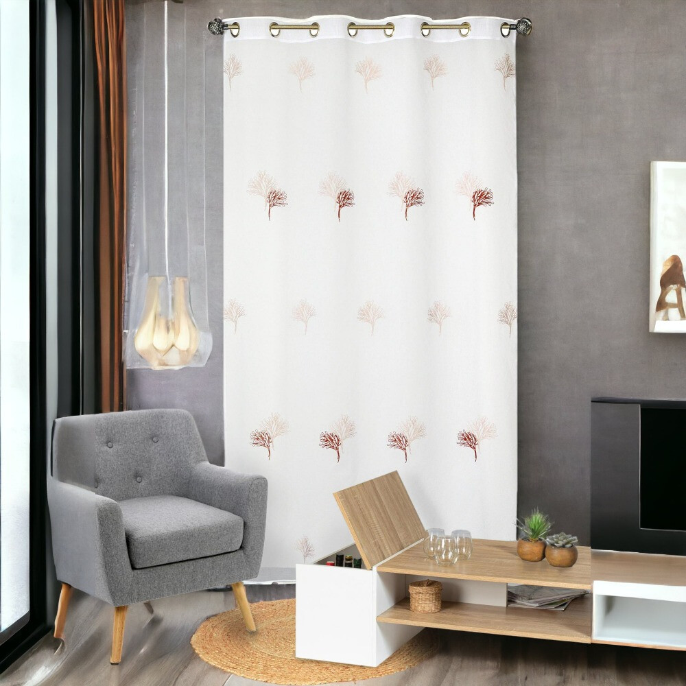 Voilage brodé rose 140x240 avec œillets gomme silencieux pour tamiser la lumière du jour