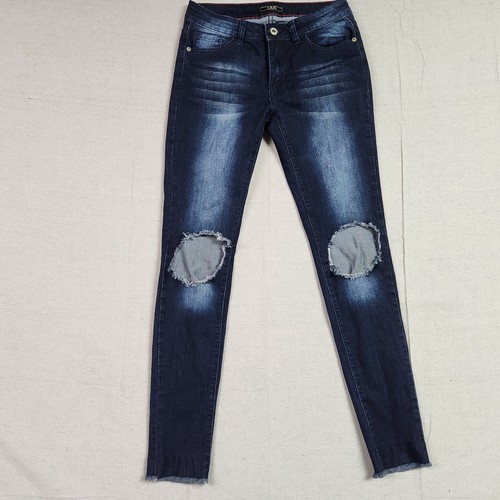 L&B Lucky & Blessed Jeans Womens 6 Blue Distressed Skinny Fray Ankle 28x30
