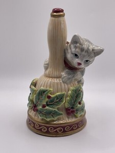 Fitz and Floyd Ceramic Christmas Cat Kitten Holiday Bell Holly Mistletoe
