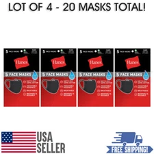 Lot of 4 Packs (20 Masks) Hanes Black 100% Cotton Face Mask Washable Reusable