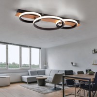 Holzleuchte Deckenlampe Deckenleuchte 3 Flammig Holzoptik Metall Schwarz 1X Led
