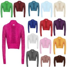 Women Long Sleeve Bolero Shrug Lurex Crop Jacket Top Ladies Cardigan Size 8-26