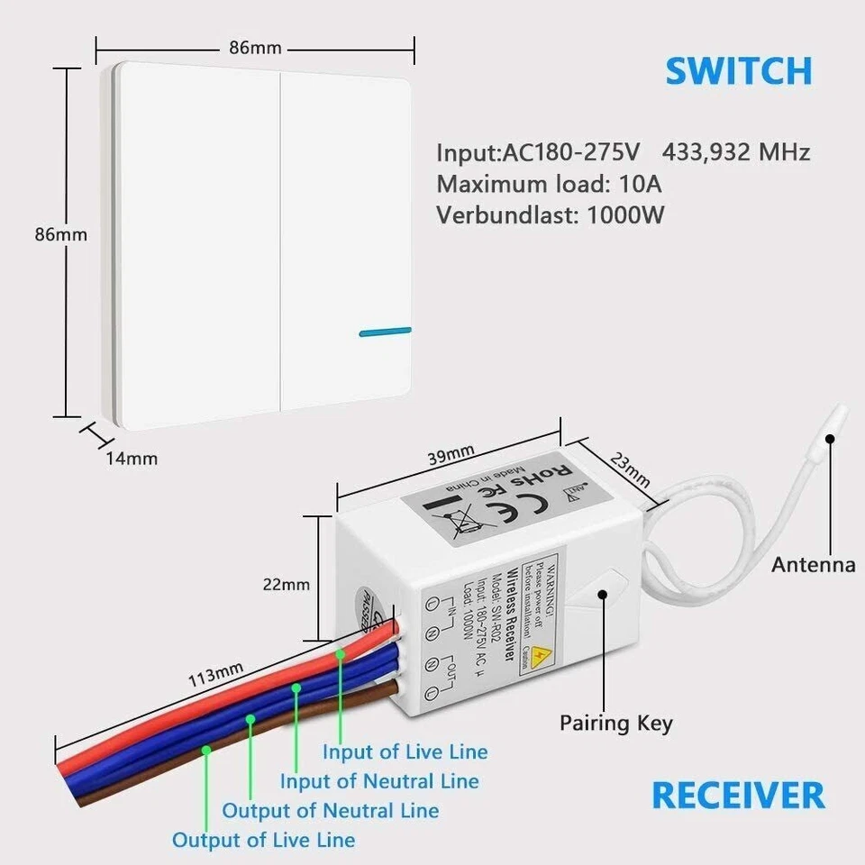 Wireless Remote Control Light Switch Kit 240V Gang Lighting Parts for lamps A++ - Image 2 of 4