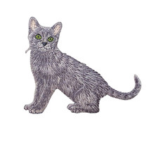 Realistic Gray Cat, Pets, Animals, Kitten, Embroidered, Iron on Patch