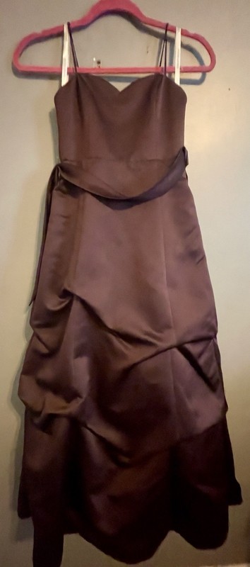 David's Bridal Satin Ball Gown with Pickup Skirt and Sash Girls sz 8 Truffle