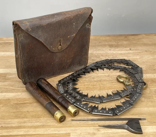 Vintage Francis Wood & Son Military Folding Trench Saw Set File Handles & Pouch