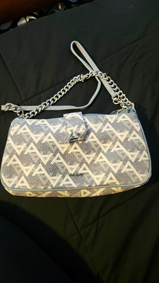 Aldo Gray/White Monogram Small Shoulder Bag Chain Strap Detachable, Magnetic