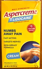 Aspercrem W/Lido. Max Strength Pain Relieving Cream Odor Free 2.7 Oz EXP: 04/26