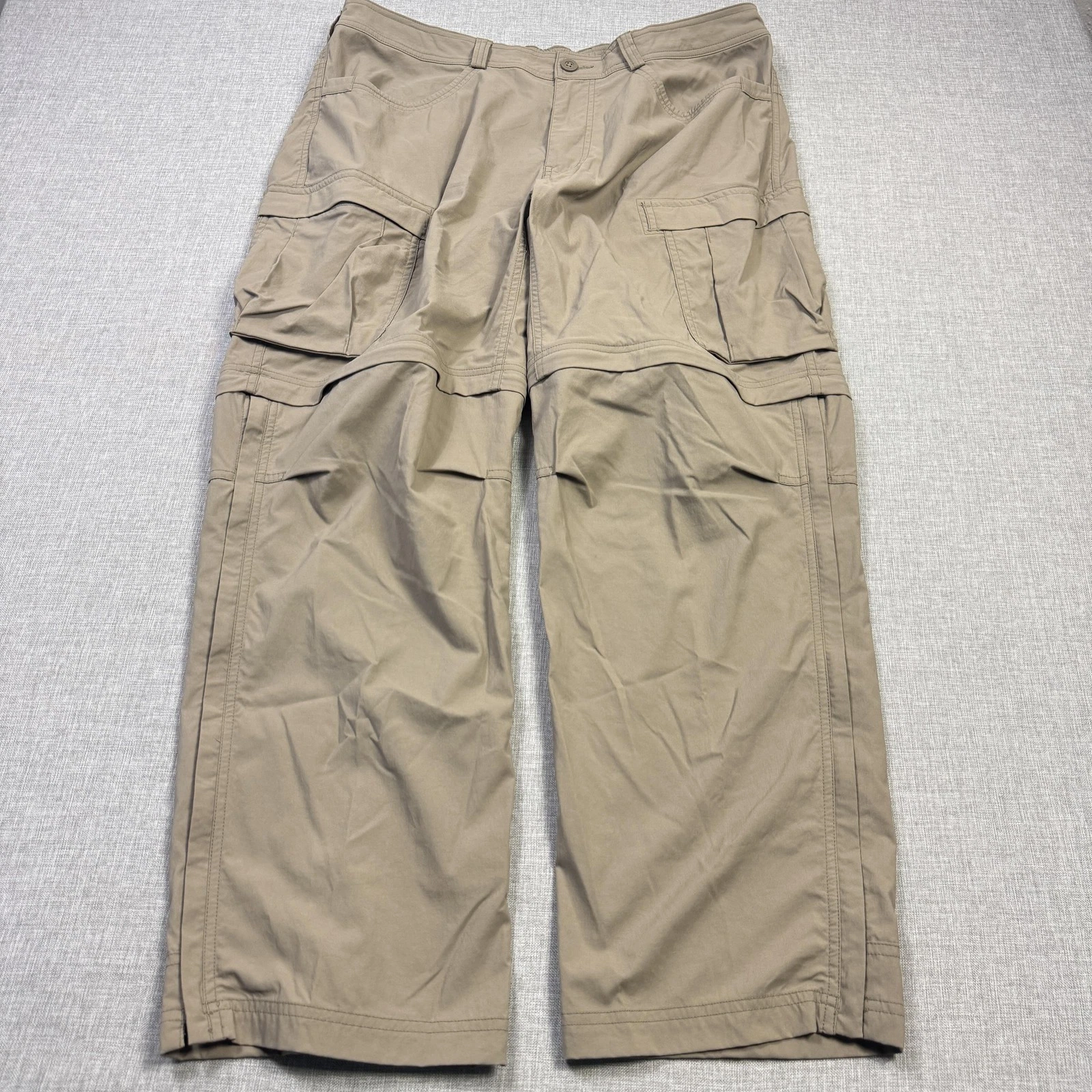 REI Co-op Cargo Convertible Pants Mens 40x30 Beige Nylon Spandex Relaxed Fit