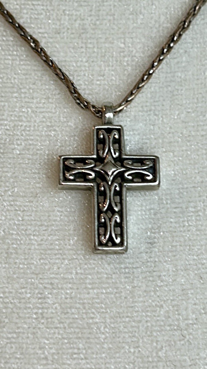 Brighton Filigree Cross Necklace Silver Tone 16” Chain Scroll Pendant