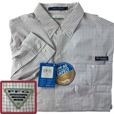 Columbia PFG Super Tamiami Men M Shirt Vented Check Omni Shade LS Fishing NWT 70