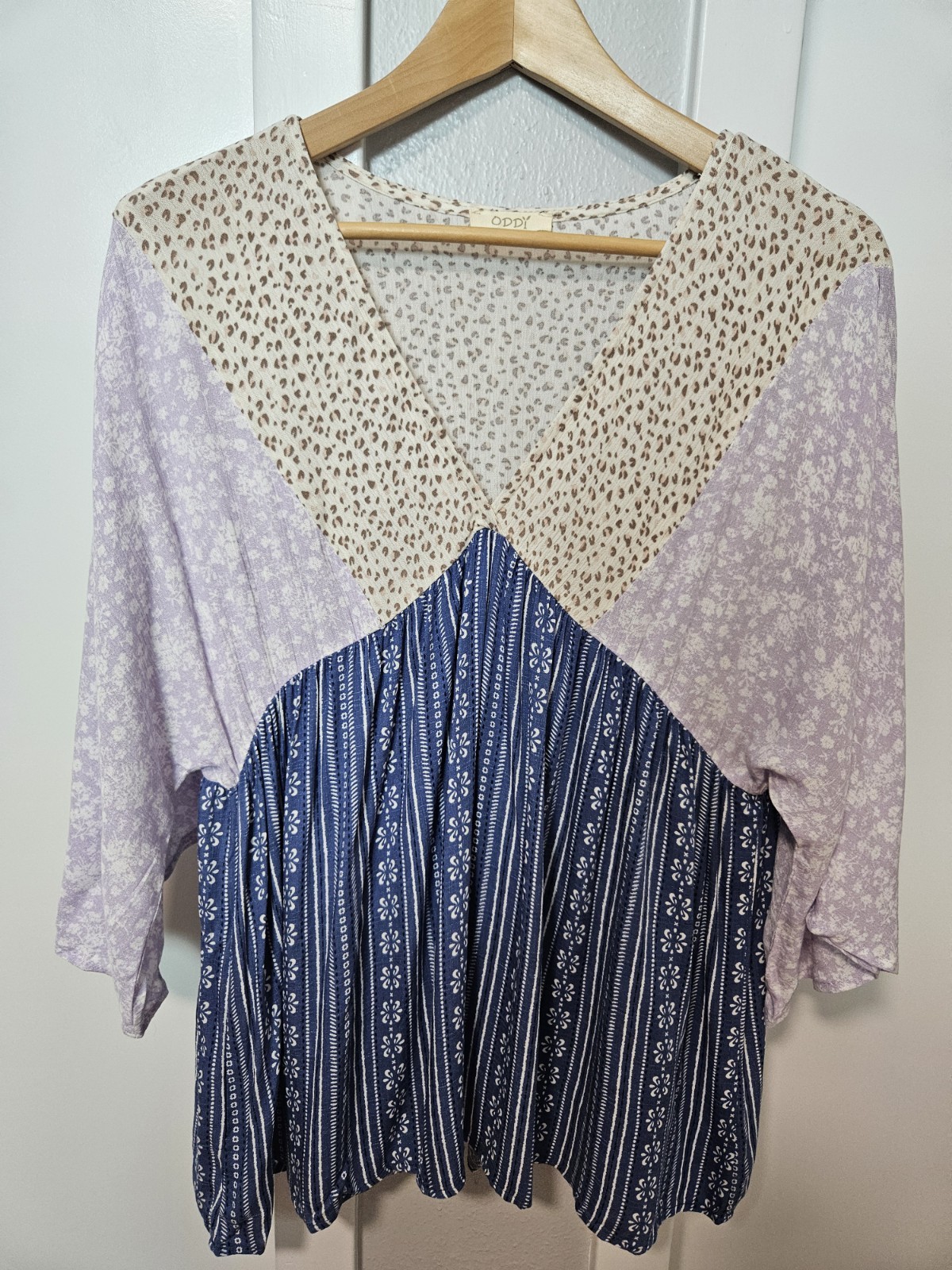 Oddi Boho Patchwork Mixed Print Top Medium Bell S… - image 1