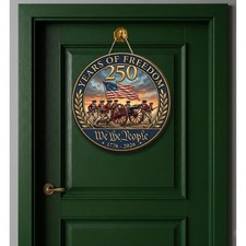 Patriotic Wooden Door Sign, 250 Years Freedom, USA Wall Decor, 4th July Hanger