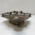Vintage Silver-Tone Metal Footed Dish Art Nouveau Floral Berry Design — photo 3