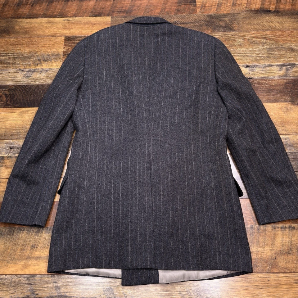 Vintage Chaps Ralph Lauren Double Breasted Blazer 39R Gray Pinstripe Saks Fifth  - Image 2 of 4