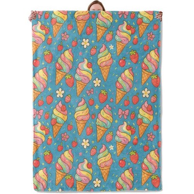Ice Cream Cone Strawberry Dessert Flannel Throw Blanket Sofa 50x60 Inch