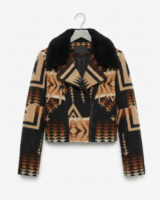 Beth Dutton Dutton Ranch Aztec Wool Aviator Jacket Kelly Reilly Western Coat