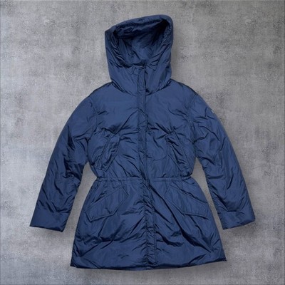 Lempelius Hooded Puffer Coat Women s Large UK 14 Navy Down-Filled Winter Jacket 
