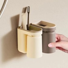 Wall Mounted Toothbrush Holder Cup No Drill Bathroom Storage Rack ABS UK