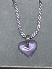 LALIQUE PENDANT NECKLACE LIGHT Purple Heart  WITH SILK CORD 