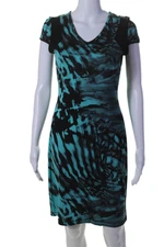 Lundstrom Womens Short Sleeve V Neck Abstract Sheath Dress Green Black Small