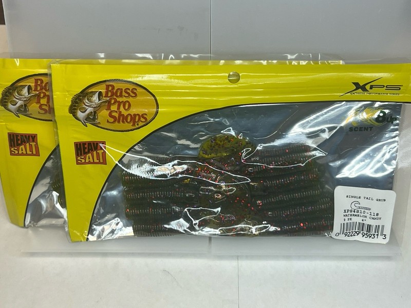Bass Pro Shop Single Tail Grub 4 In Worm-Watermelon Candy-2 Packs