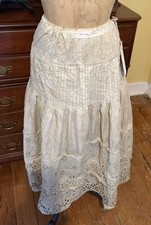 MAGNOLIA PEARL Ivory Cotton Hilma Skirt, Adjustable Waist -Pleats Eyelets,NWT