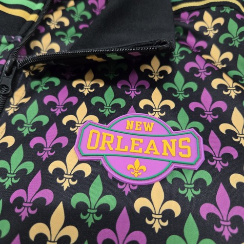 EUC Size LARGE Oversized New Orleans Saints Track Jacket Full-Zip Mardi Gras AOP - Picture 2 of 10