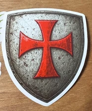 STICKER  knight sheid red cross maltese vintage crusader USA SIZE in height