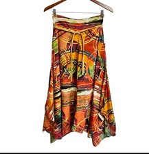 Namaste Womens Boho Wide Leg Crop Pants S/M Abstract Hippie Festival Asymmetric