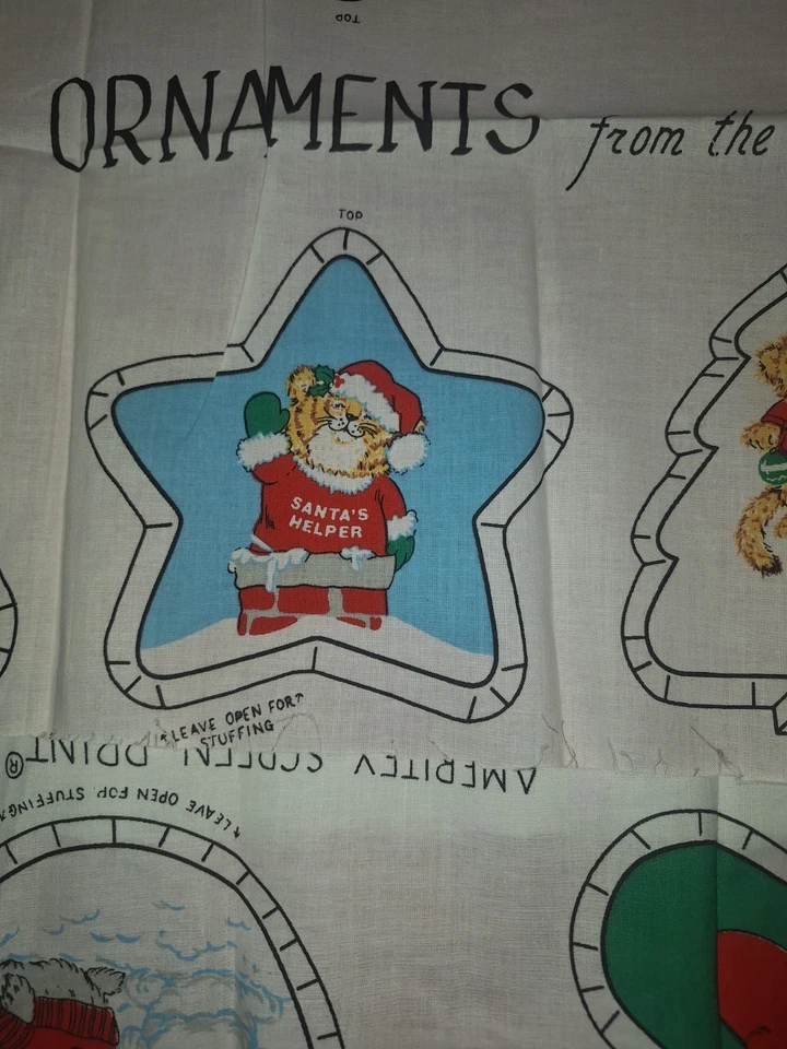 Vtg 1980 SHIRT TALES Cut Sew Fabric panel Christmas Ornaments Uncut NOS RARE - Image 2 of 4