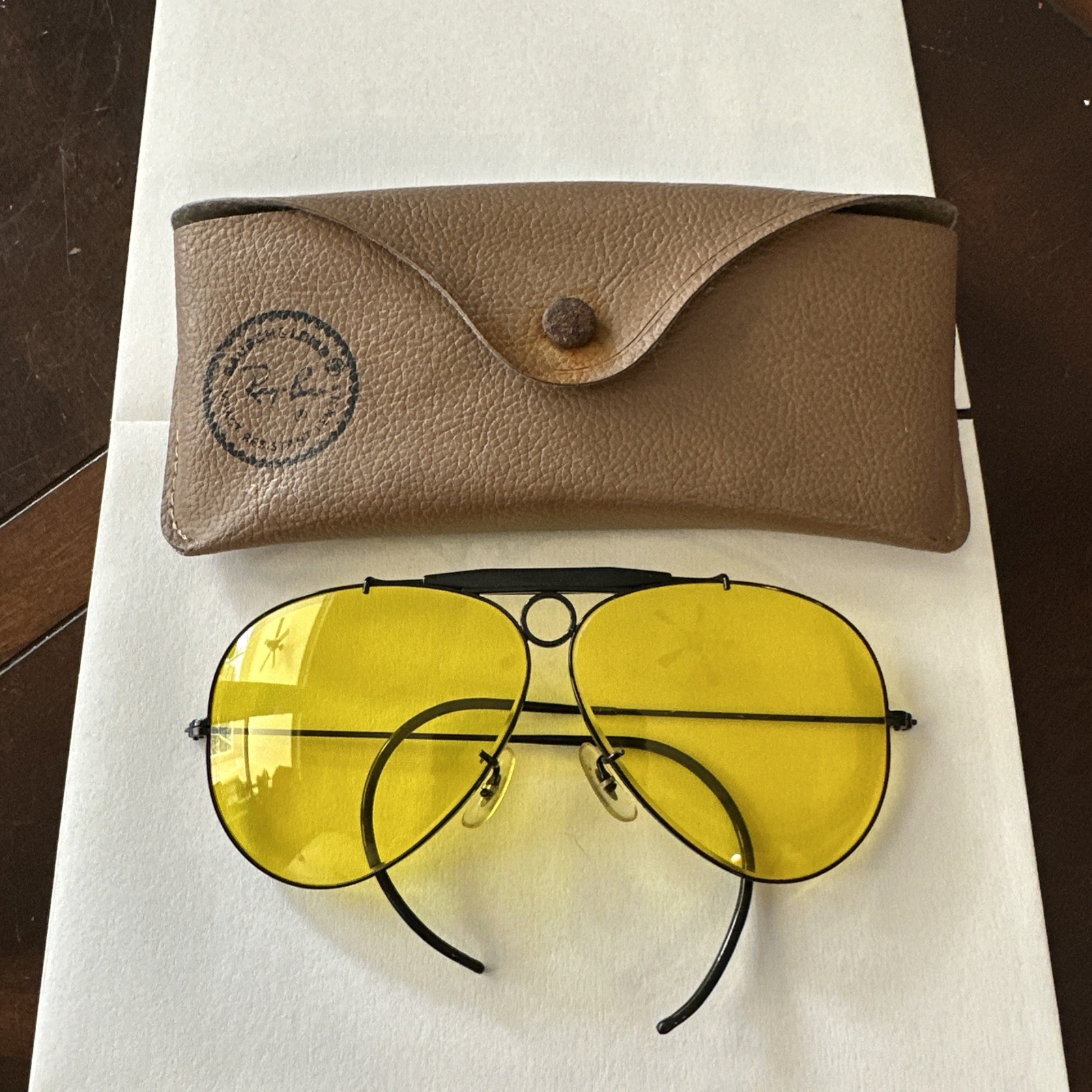 RARE 1960's VINTAGE B&L RAY-BAN BLACK BULLET HOLE AMBERMATIC SHOOTER SUNGLASSES
