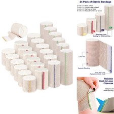 Beieverluck 24 Pack Elastic Bandage Wrap 6X2 6X3 6X4 6X6 Compression Bandage