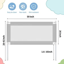 Costway 59" Baby Bed Rail Guard Breathable Material Safety Swing Down Home Gray