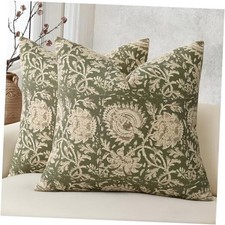 Vintage Floral Print Throw Pillow Covers 20" x 20" Pack of 2 Olive Green