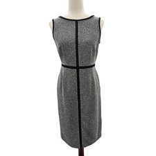 Jones Studio Herringbone Career Dress Black Trim Sleeveless Office