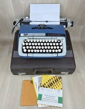 Vtg Smith Corona Classic 12 BLUE Manual Typewriter & Case w/Papers 6LTV - READ thumbnail