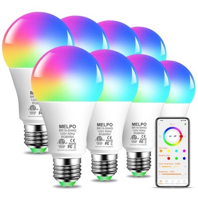 RGB Light Bulbs 12W(130W Equivalent), 2700K-6000K，A19 E26 Bluetooth Color Cha...