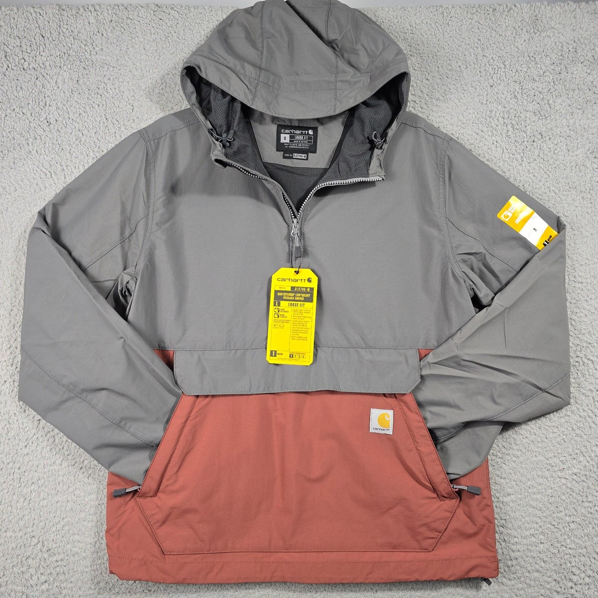 Carhartt 1/4 Zip Rain Jacket Mens Small Gray Outdoor Hooded 