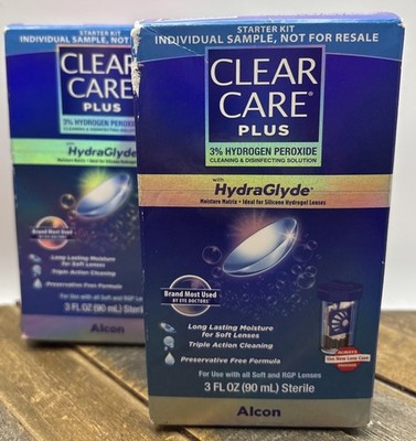 CLEAR CARE PLUS (Lot Of 2) with HydraGlyde Starter Kit 3 fl oz Alcon Exp 03/26