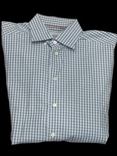 ETON OF SWEDEN CONTEMPORARY YORK DRESS SHIRT PLAID CHECK BLUE GRAY 42 16.5 L