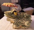 Vintage McCoy Pottery Frog Planter & Lily Pad Umbrella Bottom Marked